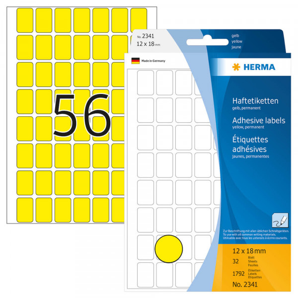 Etiketten Herma 2341, gelb, 12x18mm mit Verpackung