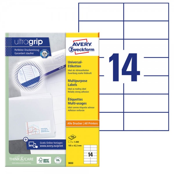 Etiketten Zweckform 3653, 105x42,3mm für alle drucker