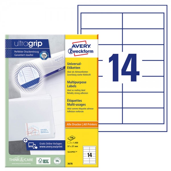 Etiketten Zweckform 3678 ultragrip, hohe Klebkraft, 97x37mm