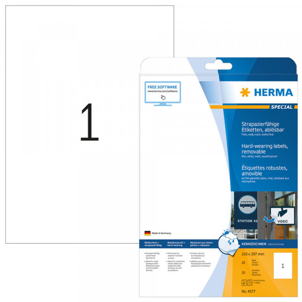 Etiketten Herma 4577, Folie, 210x297mm mit Verpackung
