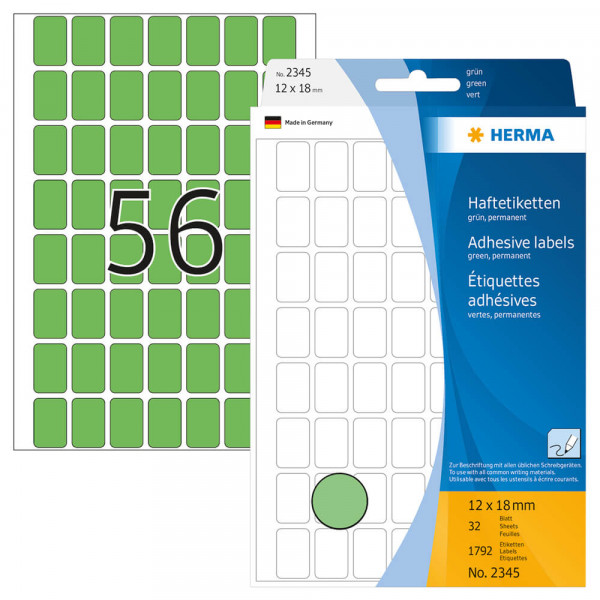 Etiketten Herma 2345, grün , 12x18mm mit Verpackung
