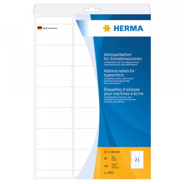 Adressetiketten Herma 4431, für Schreibgeräte, 67x38mm