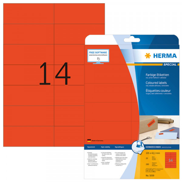 Etiketten Herma 5059, rot, 105x42,3mm mit Verpackung