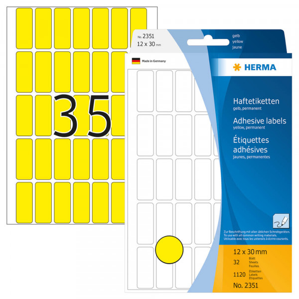 Etiketten Herma 2351, gelb, 12x30mm mit Verpackung
