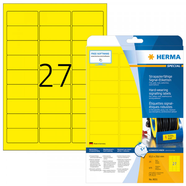 Etiketten Herma 8031, gelb, 63,5x29,6mm mit Verpackung