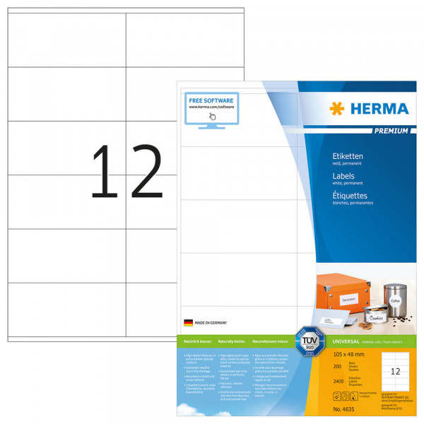 Etiketten Herma 4635, schnell bedruckbar, 105x48mm mit Verpackung
