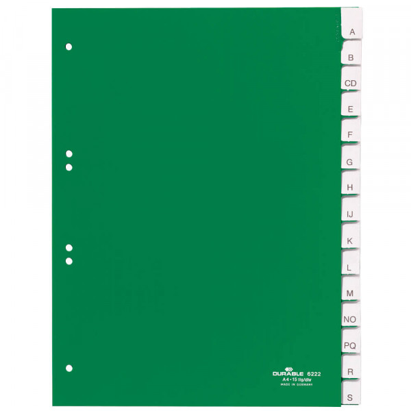 Kunststoffregister Durable, A4 , blanko, grün, 15-teilig Deckblatt