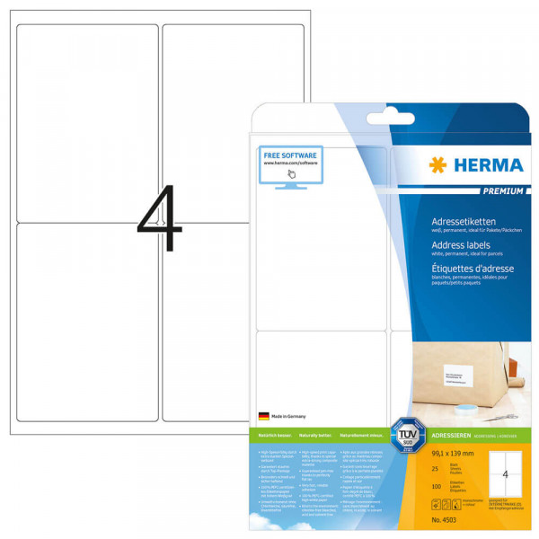 Etiketten Herma 4503, schnell bedruckbar, 99,1x139mm mit Verpackung