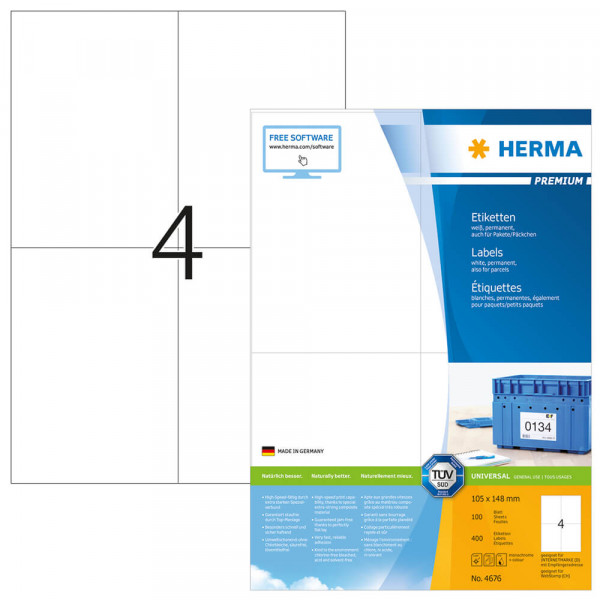 Etiketten Herma 4676, schnell bedruckbar, 105x148mm mit Verpackung
