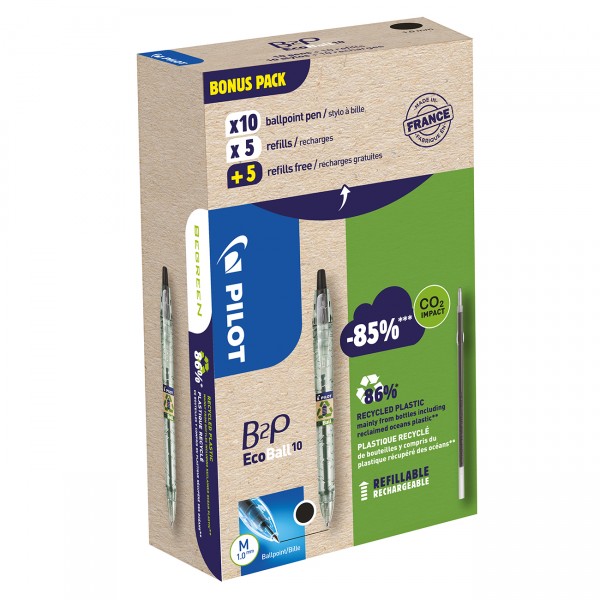 Kugelschreiber + Minen Pilot B2P Greenpack schwarz