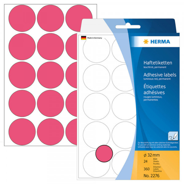 Markierungspunkte Herma 2276, Ø32mm, leuchtrot mit Verpackung