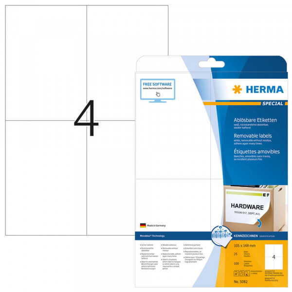 Adressetiketten Herma 5082 Movable, 105x148mm mit Verpackung