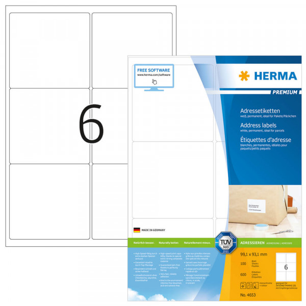 Etiketten Herma 4653, schnell bedruckbar, 99,1x93,1mm mit Verpackung