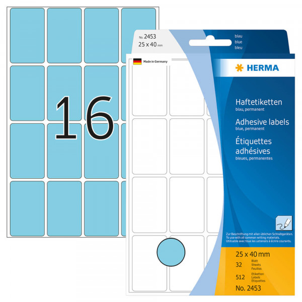 Etiketten Herma 2453, blau, 25x40mm mit Verpackung