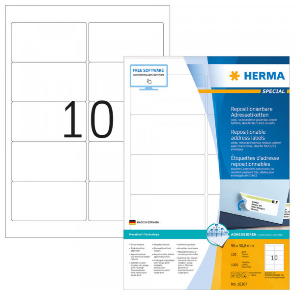 Etiketten Herma 10307 Movable, 96x50,8mm Verpackung