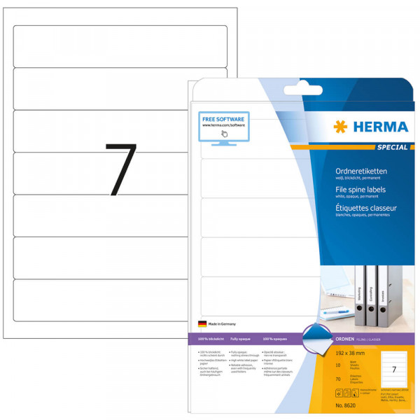 Rückenschilder Herma 8620, 192x38mm, 70 Stück mit Verpackung