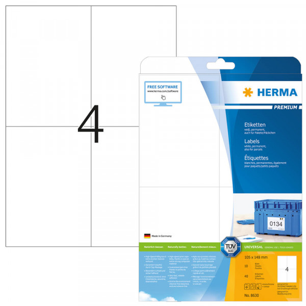 Etiketten Herma 8630, schnell bedruckbar, 105x148mm mit Verpackung