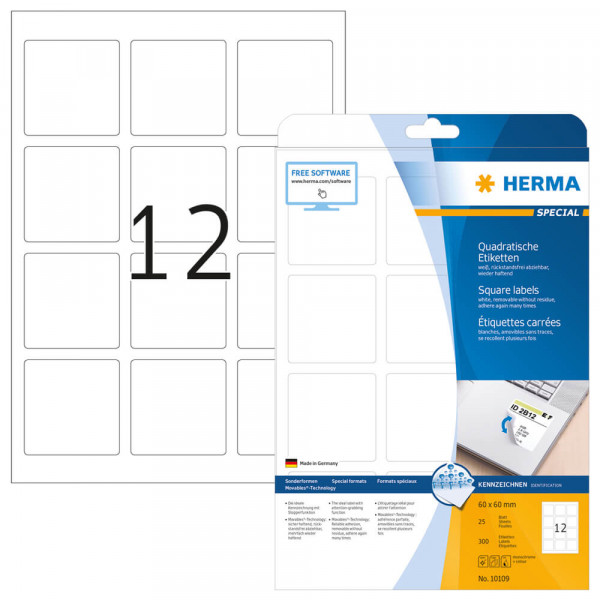 Etiketten Herma 10109 Movable, quadratisch, 60x60mm Verpackung