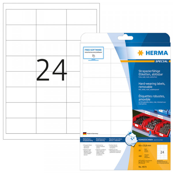Etiketten Herma 4573, Folie, 66x33,8mm mit Verpackung