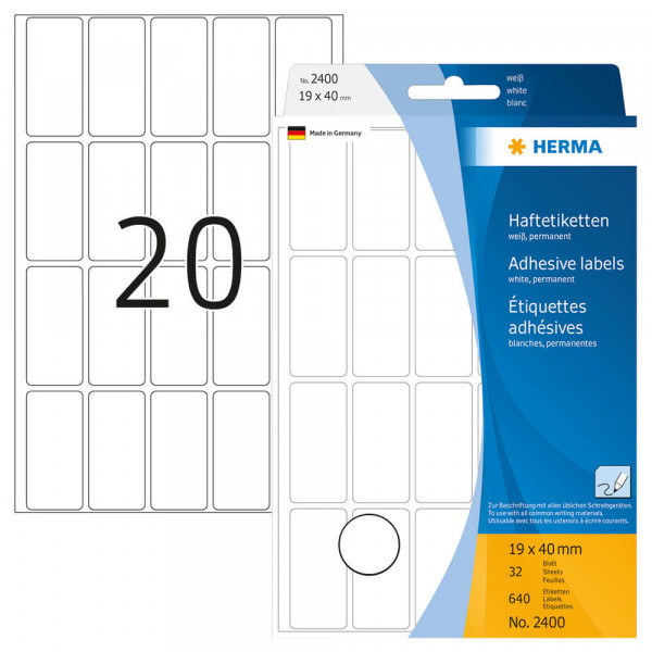 Etiketten Herma 2400, für Schreibgeräte, 19x40mm mit Verpackung