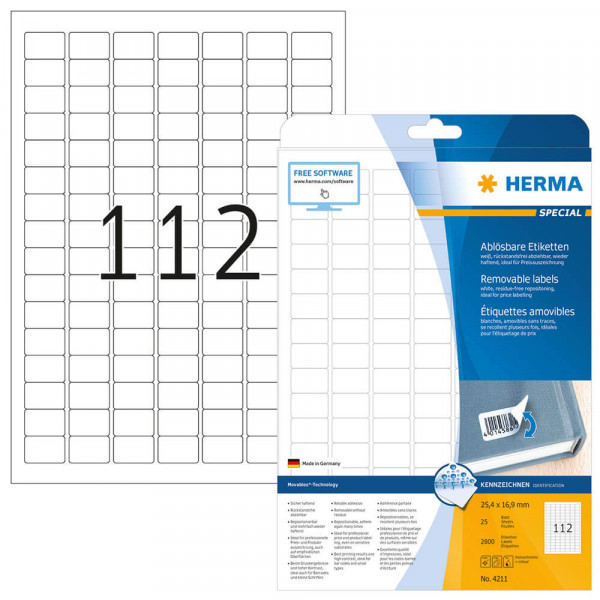 Etiketten Herma 4211 Movable, 25,4x16,9mm Verpackung