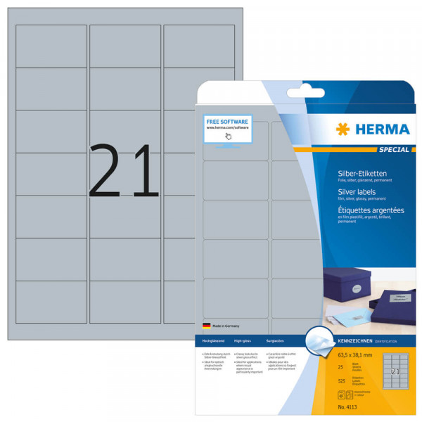 Etiketten Herma 4113, silber, 63,5x38,1mm mit Verpackung