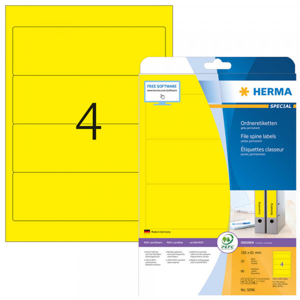 Rückenschilder Herma 5096, 192x61mm, gelb Verpackung