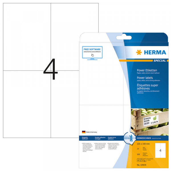 Etiketten Herma 10909, extra stark, 105x148mm mit Verpackung