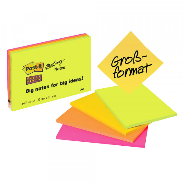 Haftnotizen Post-It Super Sticky Meeting Notes 6445, extra-groß