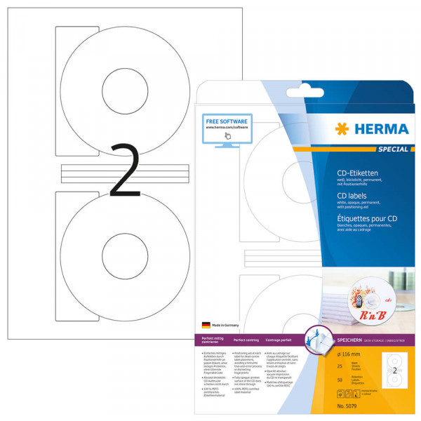 CD-Etiketten Herma 5079, Ø116mm, 25 Blatt mit Verpackung
