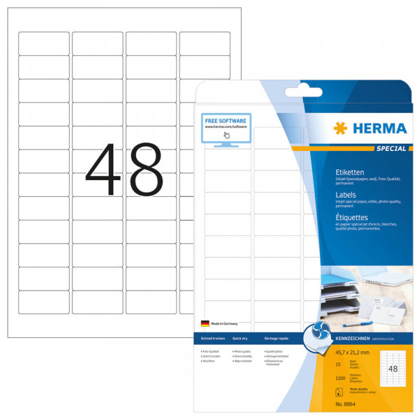 Etiketten Herma 8864, für Inkjetdrucker, 45,7x21,2mm mit Verpackung