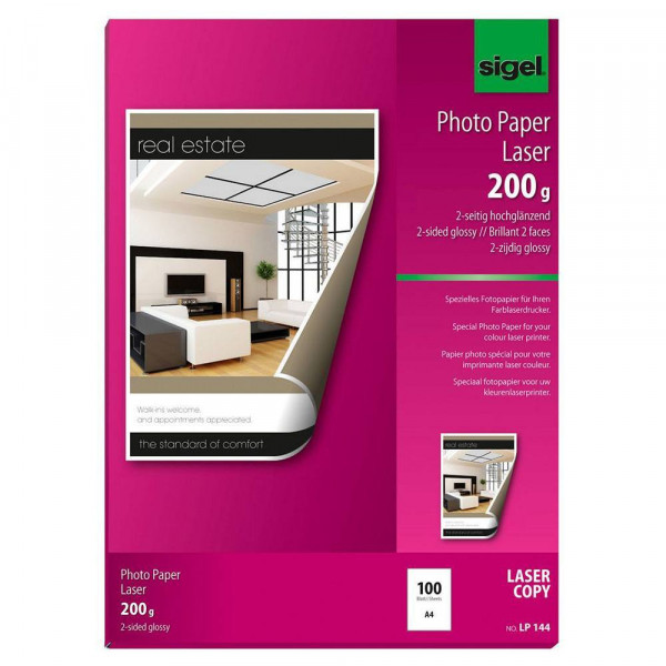 Sigel Laser-Fotopapier LP144 A4, glänzend, 200g/m², 100 Blatt