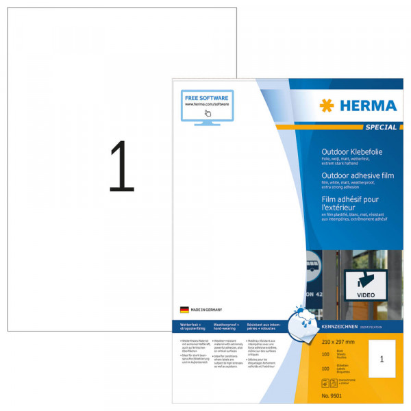Etiketten Herma 9501, Folie, 210x297mm mit Verpackung