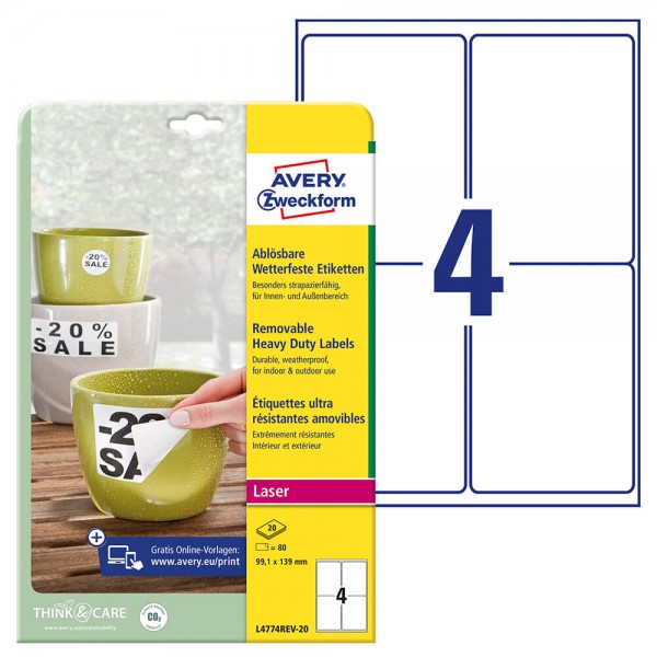 Etiketten Zweckform L4774REV-20 Verpackung + Inhalt