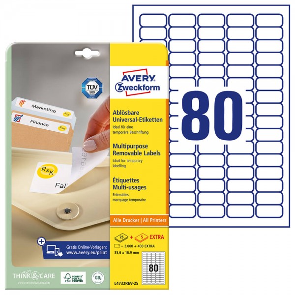 Etiketten Zweckform L4732REV-25, ablösbar, 35,6x16,9mm mit Verpackung