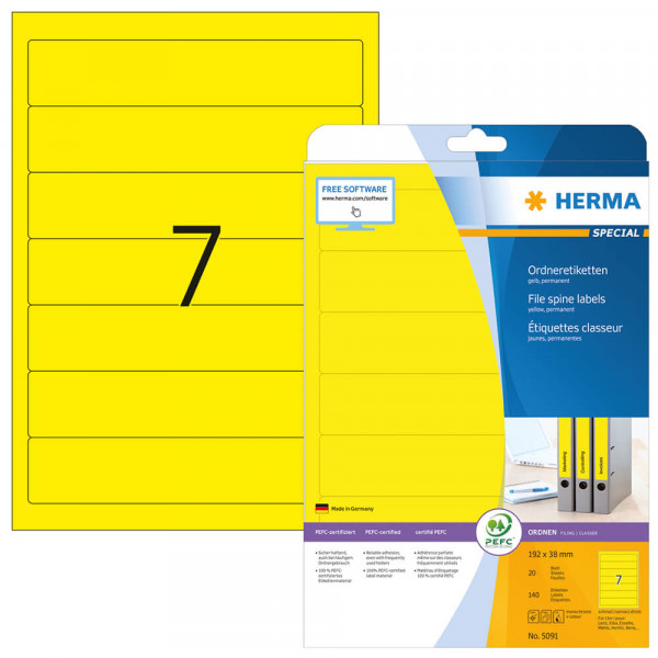 Rückenschilder Herma 5091, 192x38mm, Recycling, gelb Verpackung