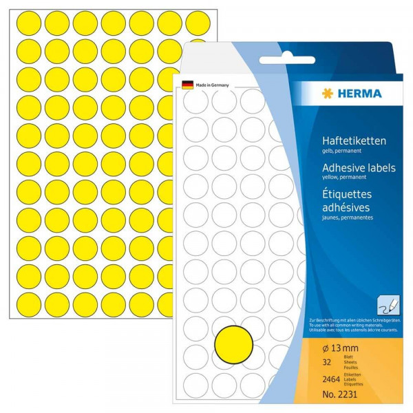 Markierungspunkte Herma 2231, Ø13mm, gelb mit Verpackung