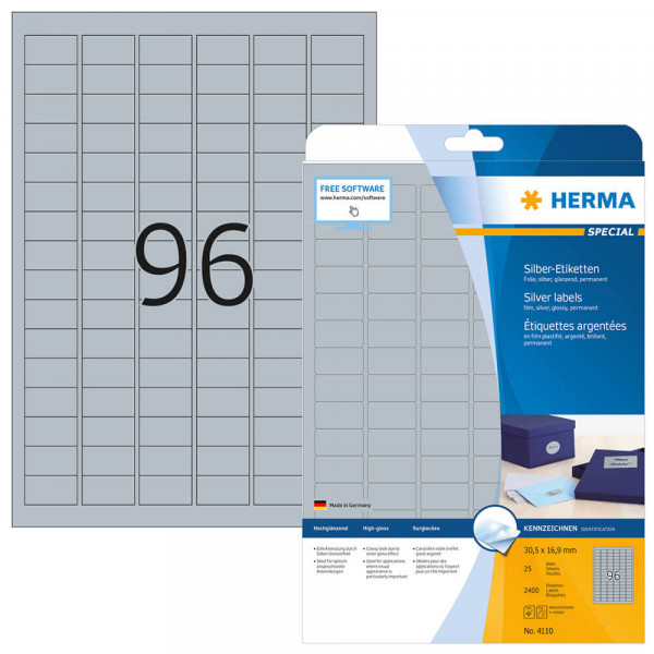 Etiketten Herma 4110, silber, 30,5x16,9mm mit Verpackung