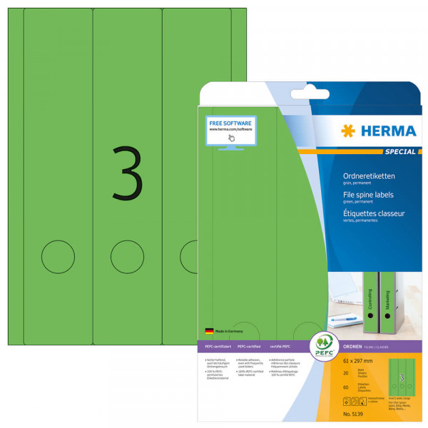 Rückenschilder Herma 5139, 297x61mm, grün, mit Verpackung