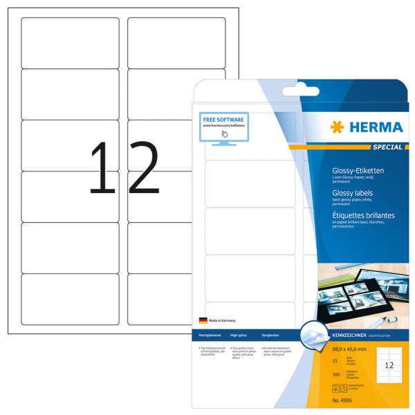 Etiketten Herma 4906, glänzend, 88,9x46,6mm mit Verpackung