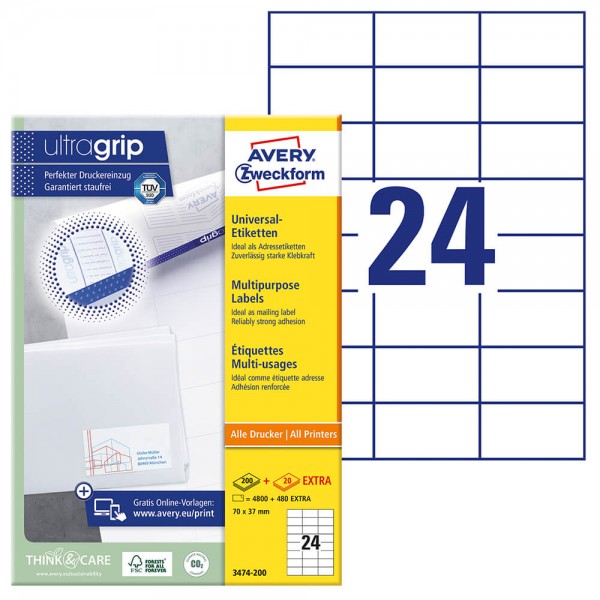 Etiketten Zweckform 3474-200 ultragrip Verpackung + Inhalt
