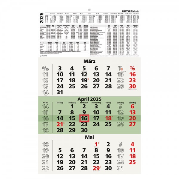 Dreimonatswandkalender Zettler UWS