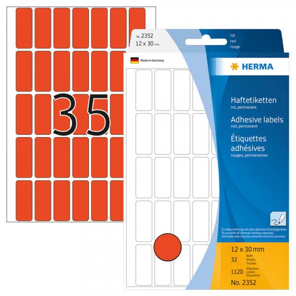 Etiketten Herma 2352, rot, 12x30mm mit Verpackung