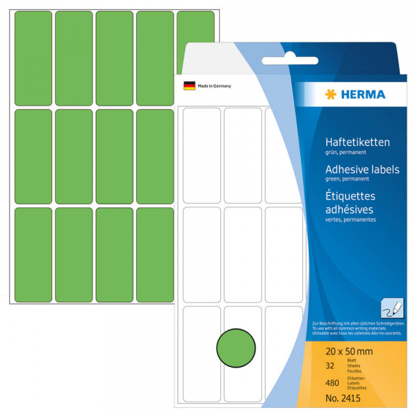 Etiketten Herma 2415, grün, 20x50mm mit Verpackung