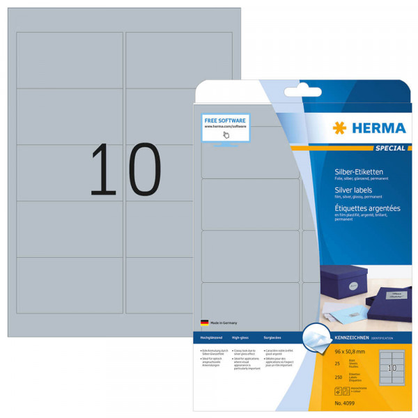 Etiketten Herma 4099, silber, 96x50,87mm mit Verpackung