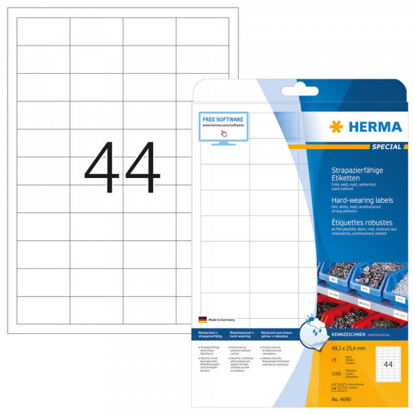 Etiketten Herma 4690, Folie, 48,3x25,4mm mit Verpackung