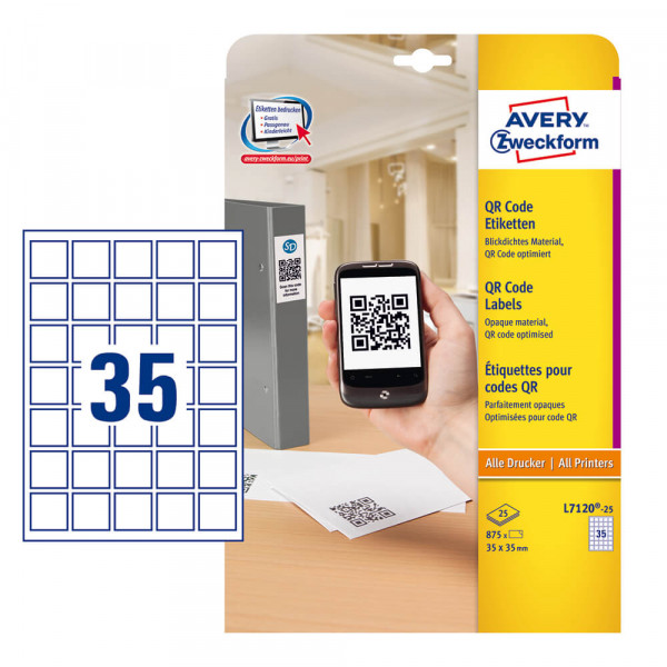 QR-Code Etiketten Zweckform L7120-25 mit Verpackung