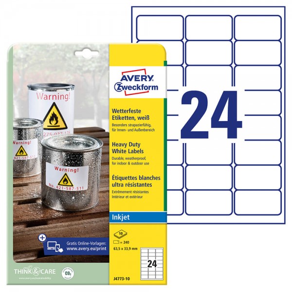 Folienetiketten Zweckform J4773-10 Verpackung + Inhalt