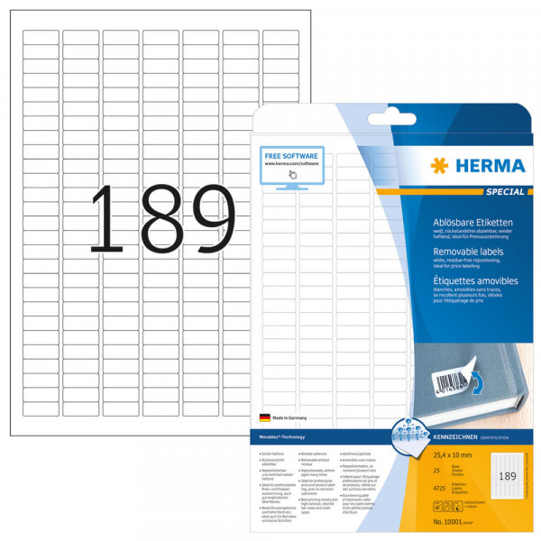 Etiketten Herma 10001 Movable, 25,4x10mm Verpackung