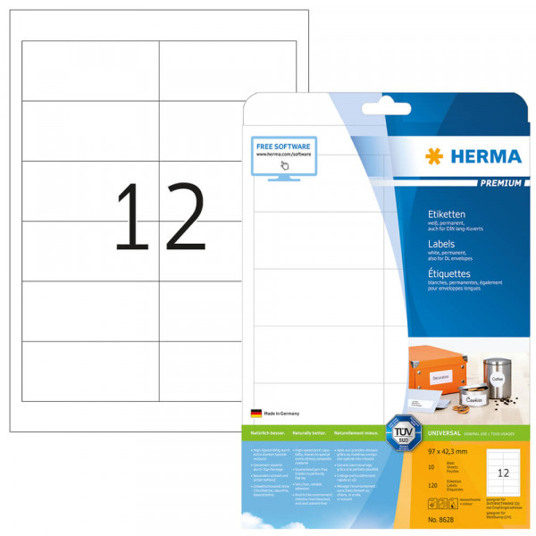 Etiketten Herma 8628, schnell bedruckbar, 97x42,3mm mit Verpackung